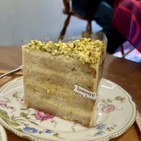 Pistachio cake made with tofu: light and not overly sweet. Very yummy   at Cafe La Moire in Jeonju