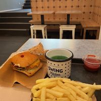 Pink schnitzel burger combo  at Swing Kitchen - Laupenstraße in Bern