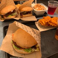 vegan burgers, coleslaw and sweet potato fries. at Swing Kitchen - Laupenstraße in Bern