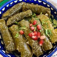 Vegan stuffed grape leaves (with pomegranate seeds as garnish)  at Izz Cafe in Cork