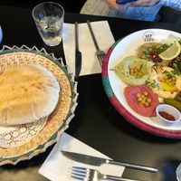 Tasters mix: great hummus sald and baba ganush. Suitable for two! at Izz Cafe in Cork