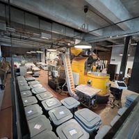 Roasting machine—smells heavenly in here  at Dandelion Chocolate - 16th Street Factory in San Francisco