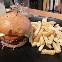 Burger and fries  at Tasty Harmony in Fort Collins