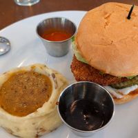 Nashville Hot with sauces on the side and garlic mashers. at Tasty Harmony in Fort Collins