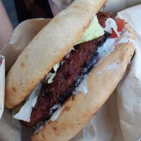 Veggie burger with vegan bun at D's Burgers in Santorini