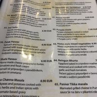 menu at Taj Mahal in Ljubljana