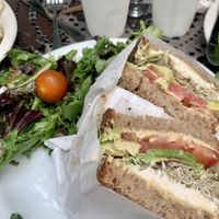Sprout sandwich sub w/ almond cheese for jarlsberg cheese ❤️ at Urth Caffe in Santa Monica
