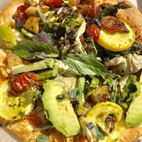 Vegan Pizza Primavera w/ avocado  at Urth Caffe in Santa Monica
