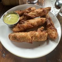 Fried pickles with poblano cucumber sauce    at Rowley Inn in Cleveland