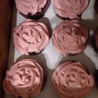 Vegan Red Velvet Cupcakes with vegan cream "cheese" frosting. at Quail Cottage Bakery in Grovetown