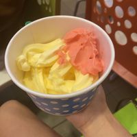 Lemon dole whip, pineapple dole whip and watermelon.  at Mickey's Yogurt in Hemet