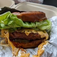 Beyond burger with BBQ sauce and vegan cheddar at Grandeur in Oakland