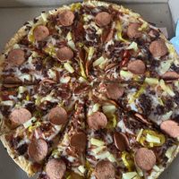 Large pizza with vegan meats  at Rollin' Pizza in St Catharines