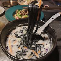 Charcoal noodles oat milk soup at Kusa Japanese Vegan- Bukit Bintang in Kuala Lumpur