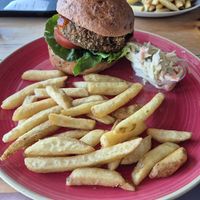 Vegi burger on a glutenfree bun at The Donkey Sanctuary in Sidmouth