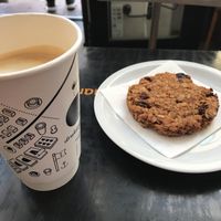 Soy latte& oat cookie at Drukarnia in Gdansk