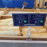 Strudels and their green labels at Petru in Brasov