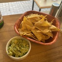 Corn chips with guacamole at Taqueria Mexicana in Brasov