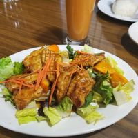 Orange soy chicken and Thai Tea at Thai Vegan in Greer