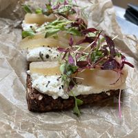 House made seed bread with ricotta & pears. This was prob our most unique dish  at Public Records in Brooklyn