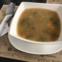Large soup with menu of day at Roots Veggie & Healthy Food in Barranquilla