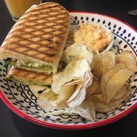Pesto, tomato and mozzarella panini  at Vegan Deva in Chester