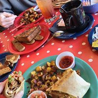 Vegan breakfast burrito, beyond sausage and vegan banana pancakes at The Friendly Toast in Bedford
