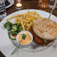 Veg burger with sourdough bread, chips and salad at Kilchrenan Inn in Taynuilt