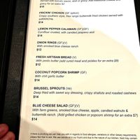 Menu  at Moon Under Water in Christchurch
