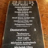 Beer menu  at Bryce Canyon Pines in Bryce Canyon City