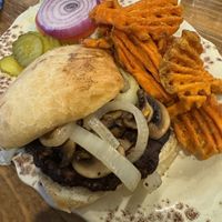 Black bean burger with sweet potato fries   at Bryce Canyon Pines in Bryce Canyon City