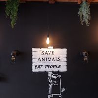 Funny message 😄 which I will partly agree with. at Vegan Junkie in Phuket