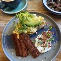 Pictured is eggs, but as written in the review, tofu was available!   at HBW Coffee in Stirling
