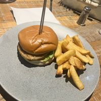 Plant based schnitzel burger and chips  at MAN - The Grain Loft - T1 in Manchester