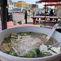 Vegan pho outside at Anise in Denver