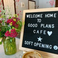 Beautiful interiors hand painted walls & fine art framed on hand painted walls  at Good Plans Cafe in Montclair