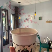 Pink Pomegranate Blush Latte with Oat Milk at Good Plans Cafe in Montclair