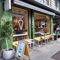 Outdoor seating at LETT in Oslo