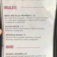 vegan menu  at Frankie's in Lenox