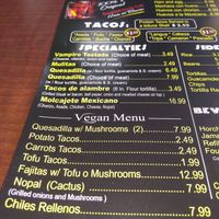 Vegan menu at The Taco Man Mexican Grill in Azusa