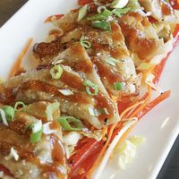 Gyoza 😋
Dumplings stuffed with cabbage, carrots, red peppers, shiitake mushrooms, scallions, ginger; ponzu glaze, napa slaw (V)
 at Cafe Coeur in Creve Coeur