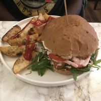 Sweet potato burger & wedges  at VeganE & Saint Vegan in South West London