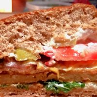 Chickin burger, cut in half 🤤 at VeganE & Saint Vegan in South West London