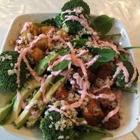 Tempeh salad with avocado and halloumi cheese at VeganE & Saint Vegan in South West London