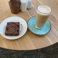 Vegan brownie and oat latte  at National Botanic Garden of Wales in Llanarthne