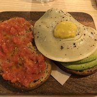 Fried vegan egg toast with avocado at Mukka Coffee in Mallorca