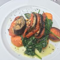 Vegan dish : sweet potatoes, spinach, tomato, zucchini, eggplant. at Incomum in Sintra