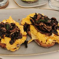 Scrambled eggs and mushrooms toast at Abigail's Cafe in Lagos