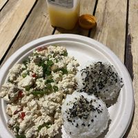 Vegan tofu scramble and orange juice   at Barefoot Beach Cafe in Honolulu