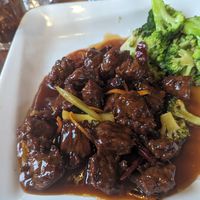 Orange "Beef" was delicious. The dried peppers were whole so you could really control the spice. at Veggie Heaven in Denville